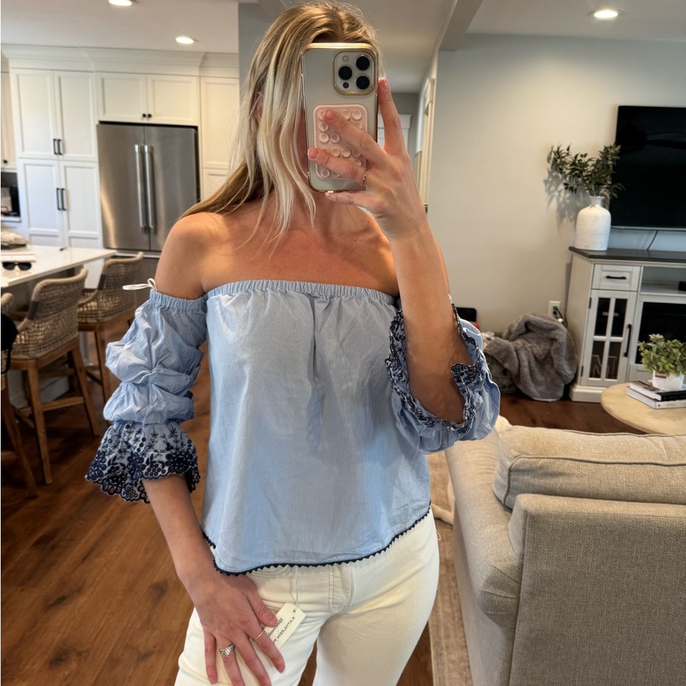 Zara Off the Shoulder Top Eyelet sleeves